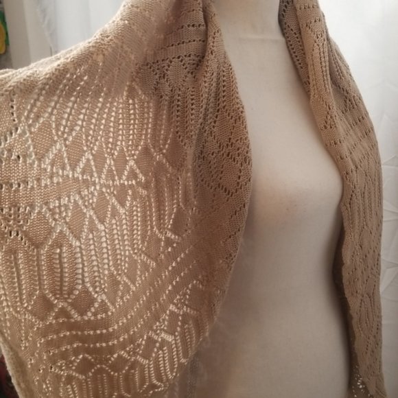 ⭐last CHANCE ⭐ Open front cardigan sweater crochet cascading 3/4 sleeve M tan - Picture 9 of 12